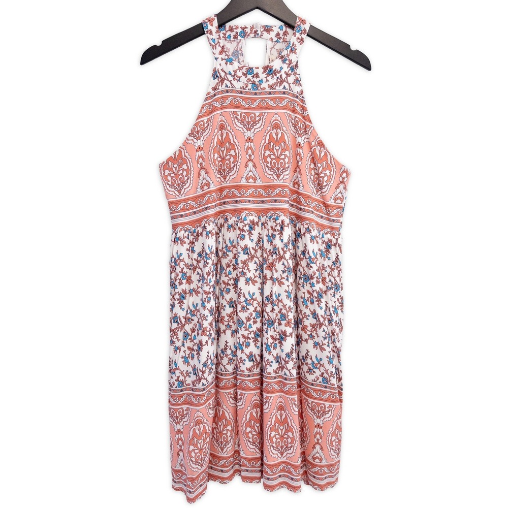 Magnolia Boutique Boho Dress Womens Large Floral Halter Mini Sundress Festival
